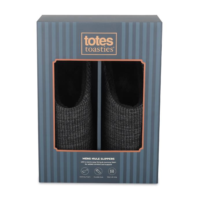 totes toasties® Mens Cord Mule Slippers Grey Extra Image 7